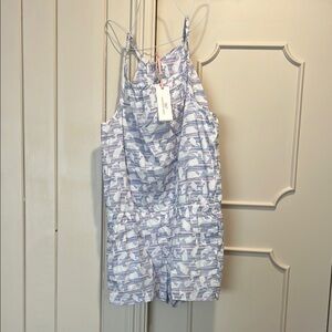 Vineyard Vines Blue and Pink Striped Romper with pockets